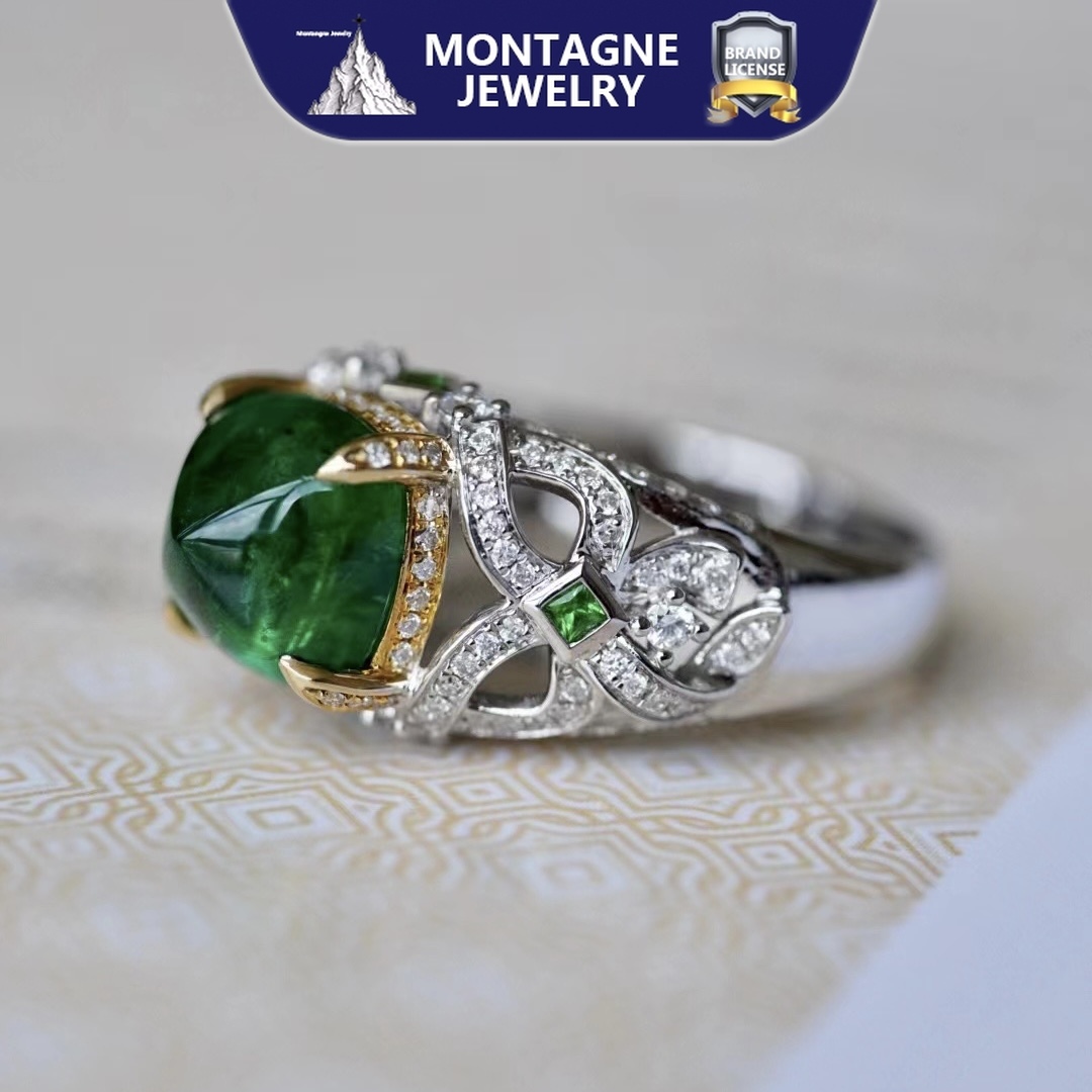 Montagne Jewelry Customization 18k Gold Ring 0.36 Carat Diamond Inset Fine Jewellery Natural 3.76 Carat vivid Green Emerald Ring