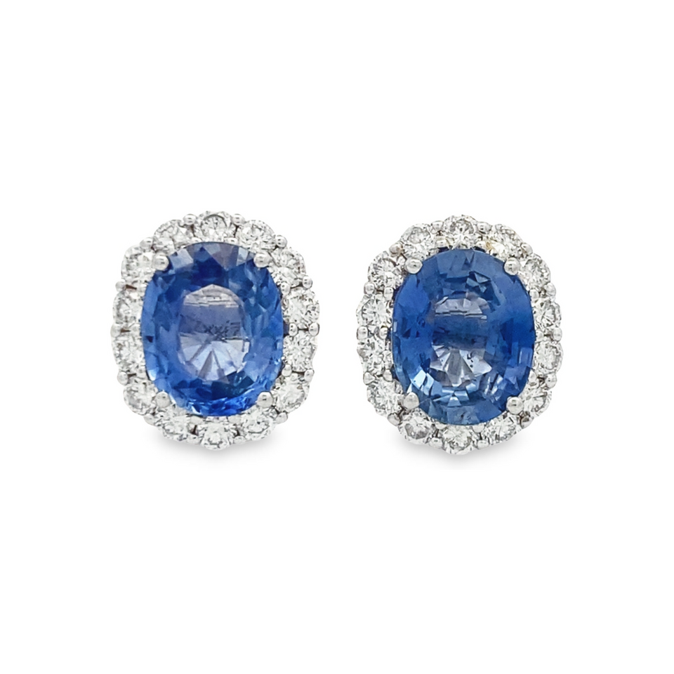 Top Cash Jewellery 18K Oval Sapphire White Gold Earrings