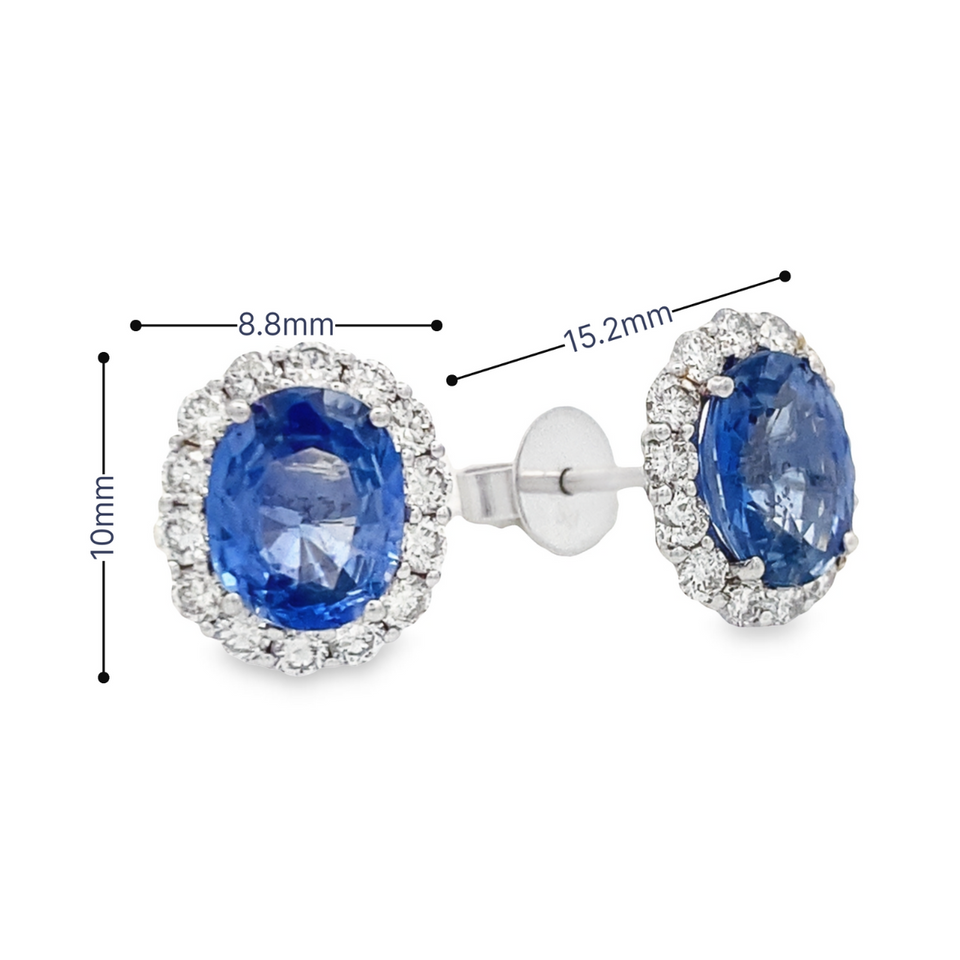 ต่างหูทองคำขาวแซฟไฟร์ทรงรี 18K จาก Top Cash Jewellery