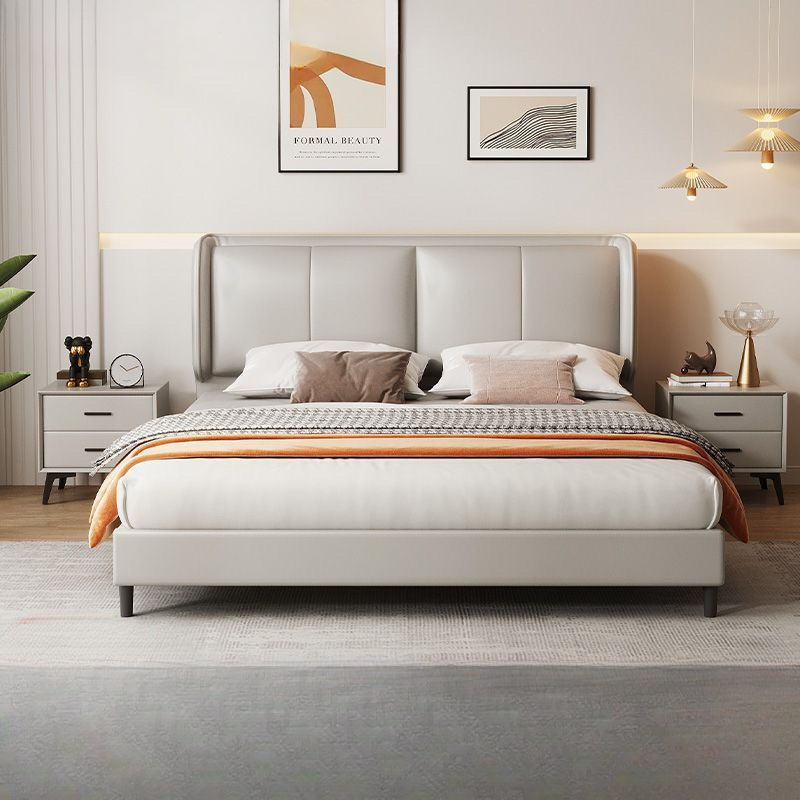 Solid Wood Double Bed New Soft Bag Leather Bed Small Apartment Modern Simple Master Bedroom Marriage Bed Nordic Light Luxury Fabric Bed · v3