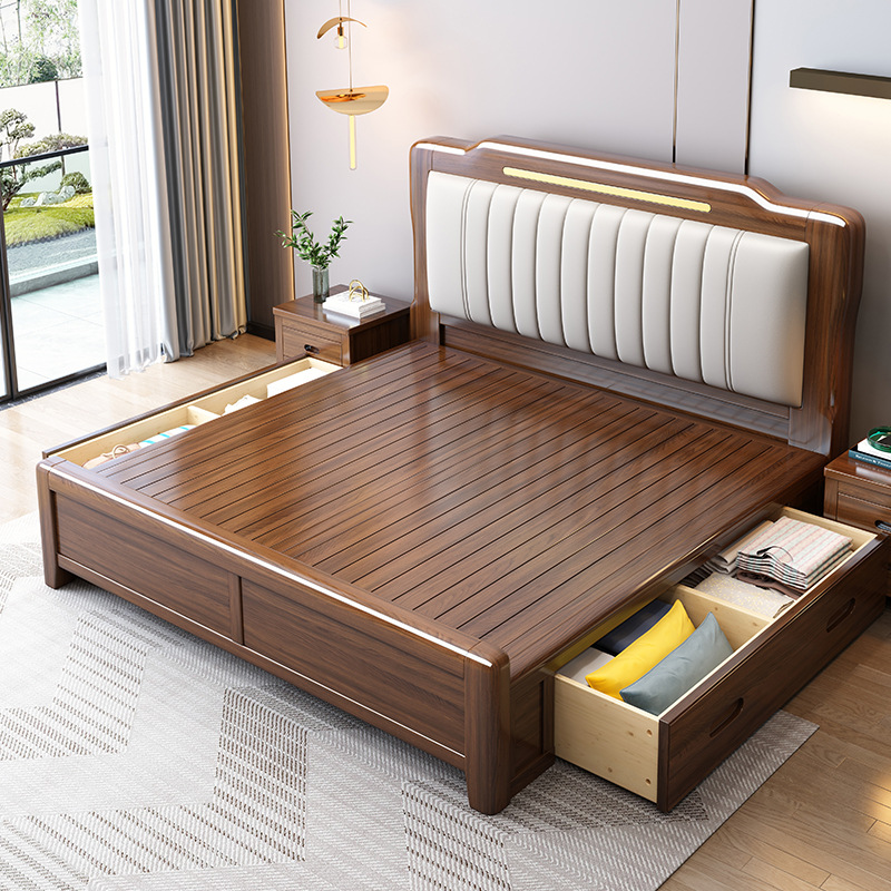 Neues goldenes Sandelholzbett im chinesischen Stil, 1,8 m, Doppelbett, Hauptschlafzimmer, 1,5 m Bett, M, leichtes, luxuriöses Schlafzimmermöbelbett