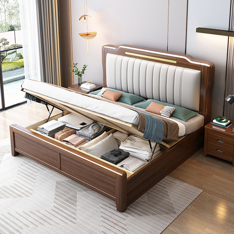 Neues goldenes Sandelholzbett im chinesischen Stil, 1,8 m, Doppelbett, Hauptschlafzimmer, 1,5 m Bett, M, leichtes, luxuriöses Schlafzimmermöbelbett