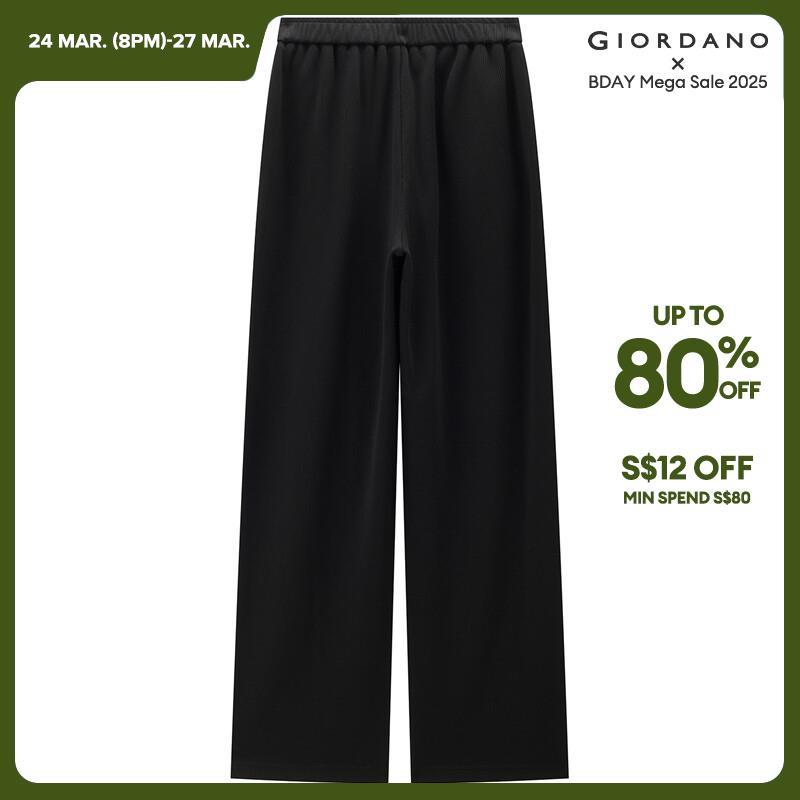GIORDANO Women Pants Half Elastic Waist Wide Leg Ralaxed Drape Pants Solid Color Simple Fashion Casual Loose Pants 18413916 · v2