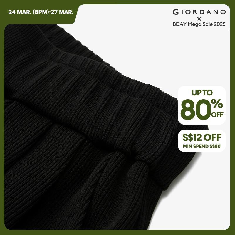 GIORDANO Women Pants Half Elastic Waist Wide Leg Ralaxed Drape Pants Solid Color Simple Fashion Casual Loose Pants 18413916 · v2