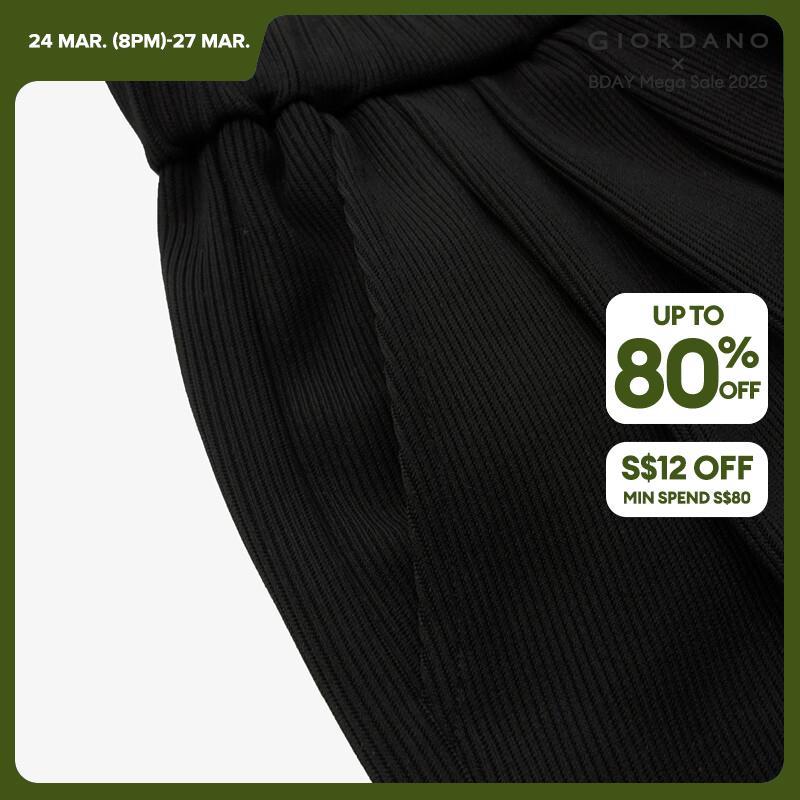 GIORDANO Women Pants Half Elastic Waist Wide Leg Ralaxed Drape Pants Solid Color Simple Fashion Casual Loose Pants 18413916 · v2