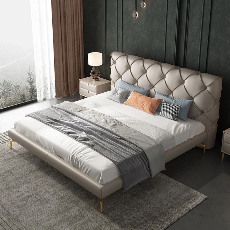 Italian Minimalist Leather Bed Modern Simple and Light Luxury Advanced Bed Master Bedroom Double Bed 1.8 M High End Atmosphere Marriage Bed · v3