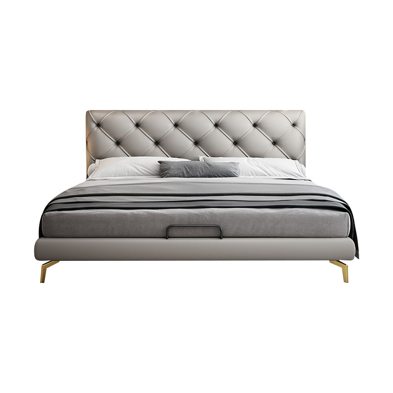 Italian Minimalist Leather Bed Modern Simple and Light Luxury Advanced Bed Master Bedroom Double Bed 1.8 M High End Atmosphere Marriage Bed · v3