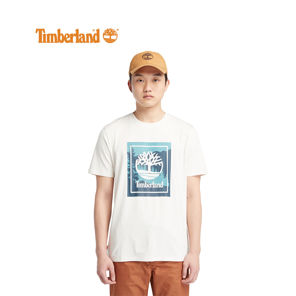 Timberland Men's Short Sleeves Graphic Logo Tee Vintage White