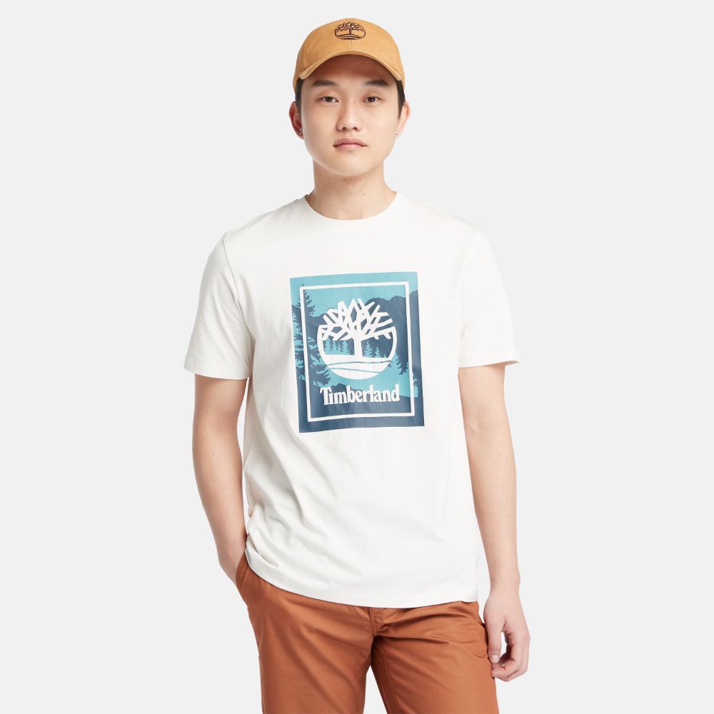 Timberland Men's Short Sleeves Graphic Logo Tee Vintage White