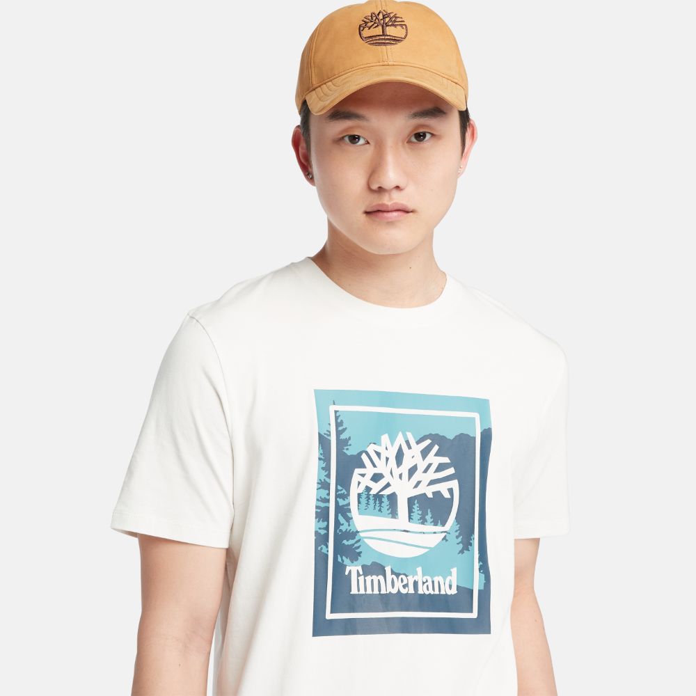 Timberland Men's Short Sleeves Graphic Logo Tee Vintage White
