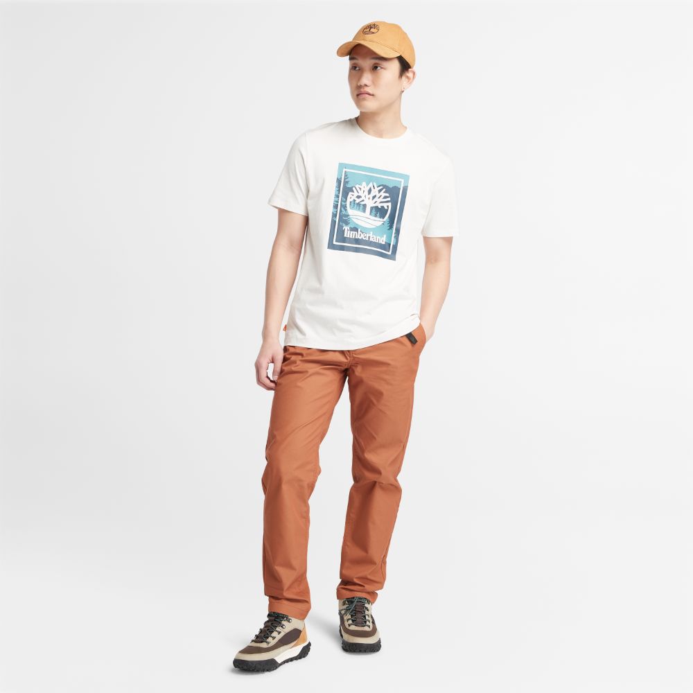 Timberland Men's Short Sleeves Graphic Logo Tee Vintage White