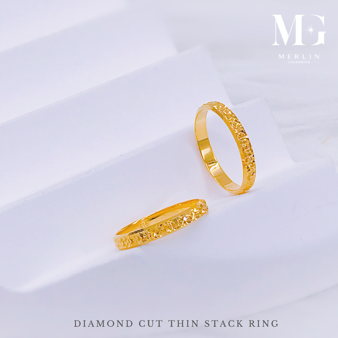 Merlin Goldsmith 22K 916 Gold Diamond Cut Thin Stack Ring · v4