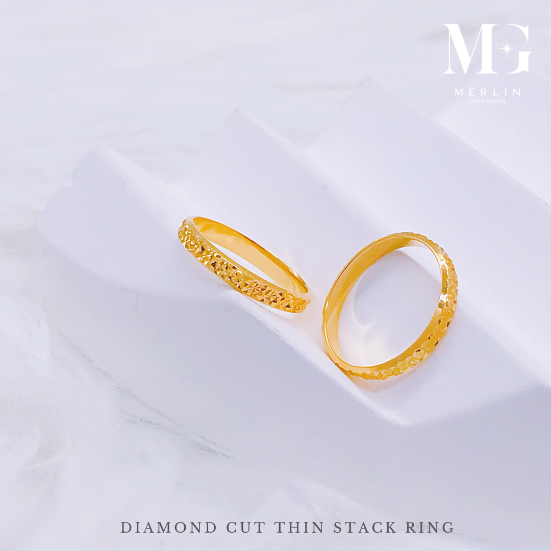 Merlin Goldsmith 22K 916 Gold Diamond Cut Thin Stack Ring · v4