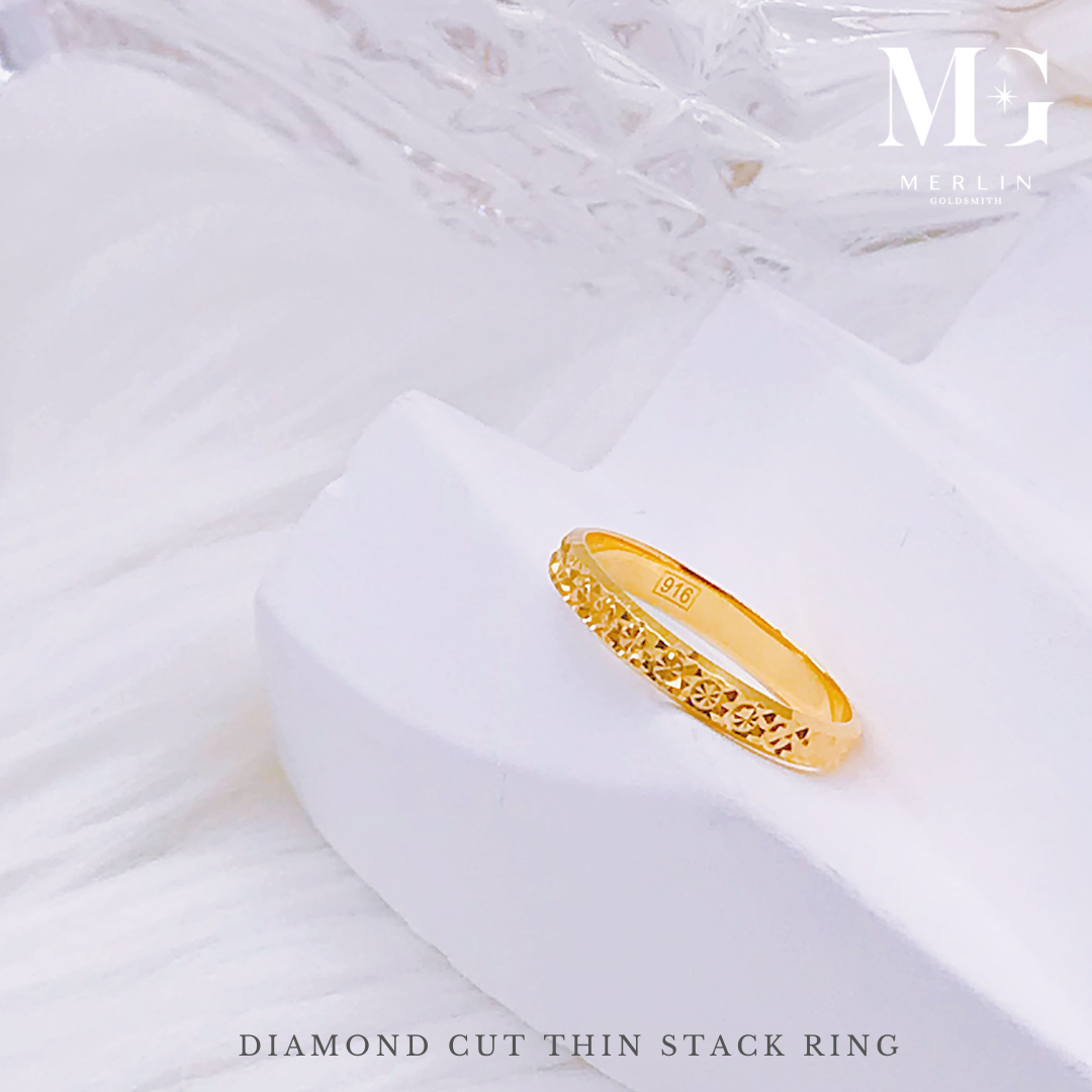 Merlin Goldsmith 22K 916 Gold Diamond Cut Thin Stack Ring · v4