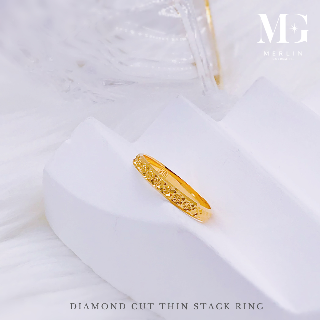 Merlin Goldsmith 22K 916 Gold Diamond Cut Thin Stack Ring · v4
