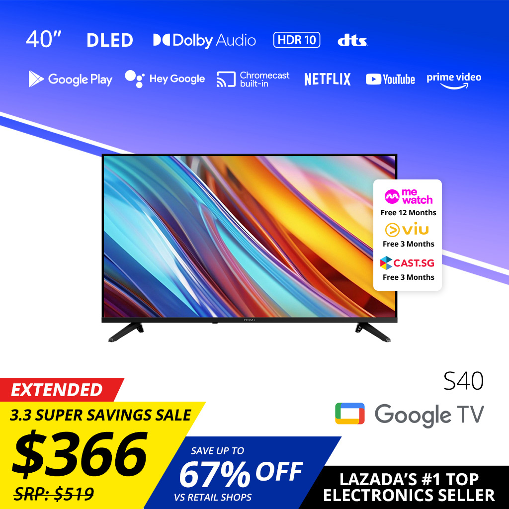 PRISM S40 DLED | Google TV | 40 นิ้ว | Quantum Colors | Google Playstore | HDR10 | Dolby Vision | Dolby Atmos [จัดส่งภายใน 5 ถึง 7 วันทำการ]