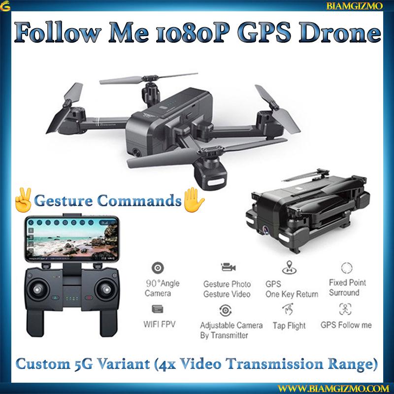 *Drone da viaggio perfetto* Comandi gestuali Seguimi Drone quadricottero FPV Dual GPS Full HD *NERO *VERSIONE PERSONALIZZATA 5G/1080P**