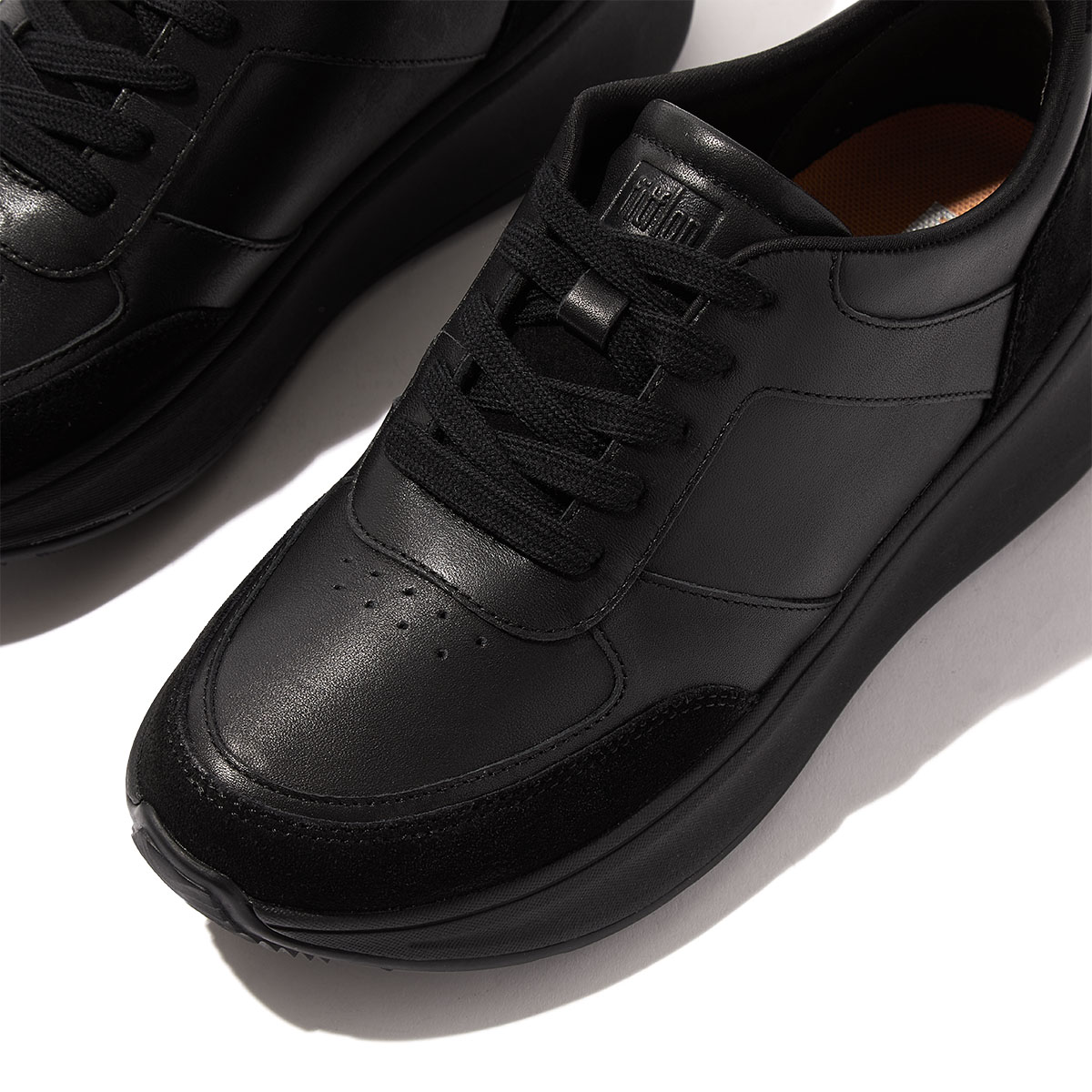 FitFlop F-MODE Women's Leather Suede Flatform Sneakers - All Black (FR1-090) · v7