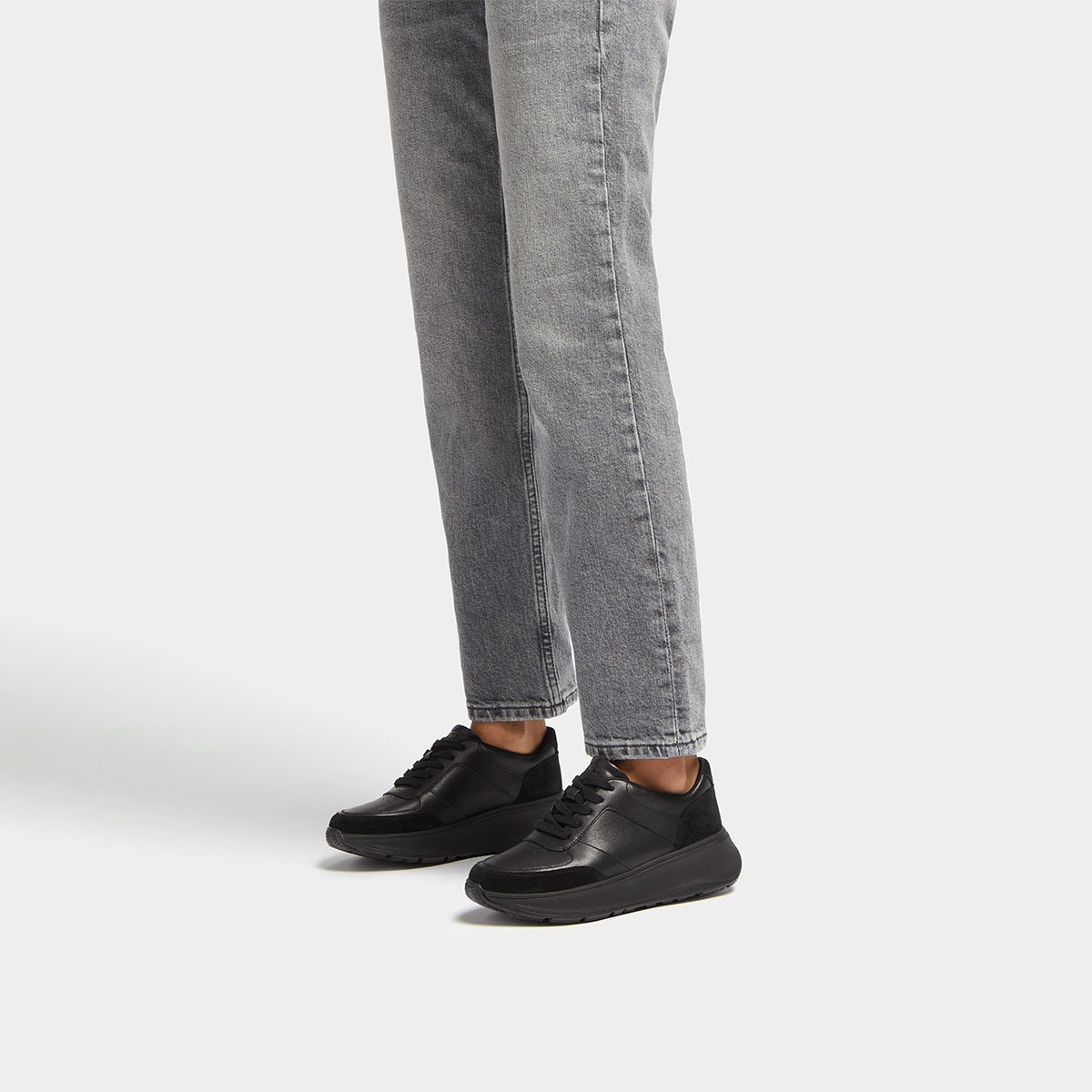 FitFlop F-MODE Women's Leather Suede Flatform Sneakers - All Black (FR1-090) · v7