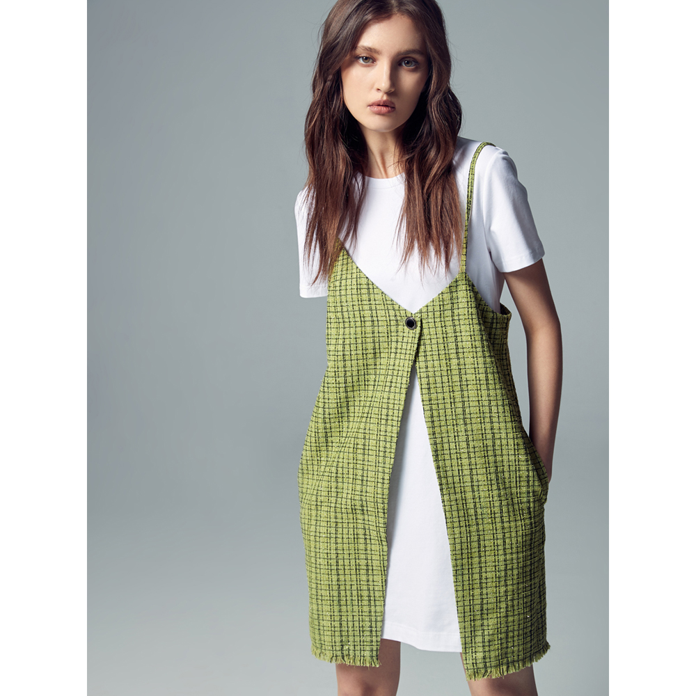 iROO Fashion Women Two Piece One Button Tweed Dress · v5
