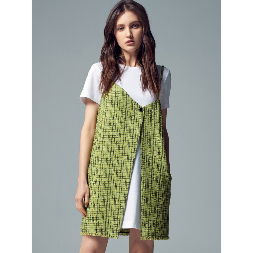 iROO Fashion Women Two Piece One Button Tweed Dress · v5
