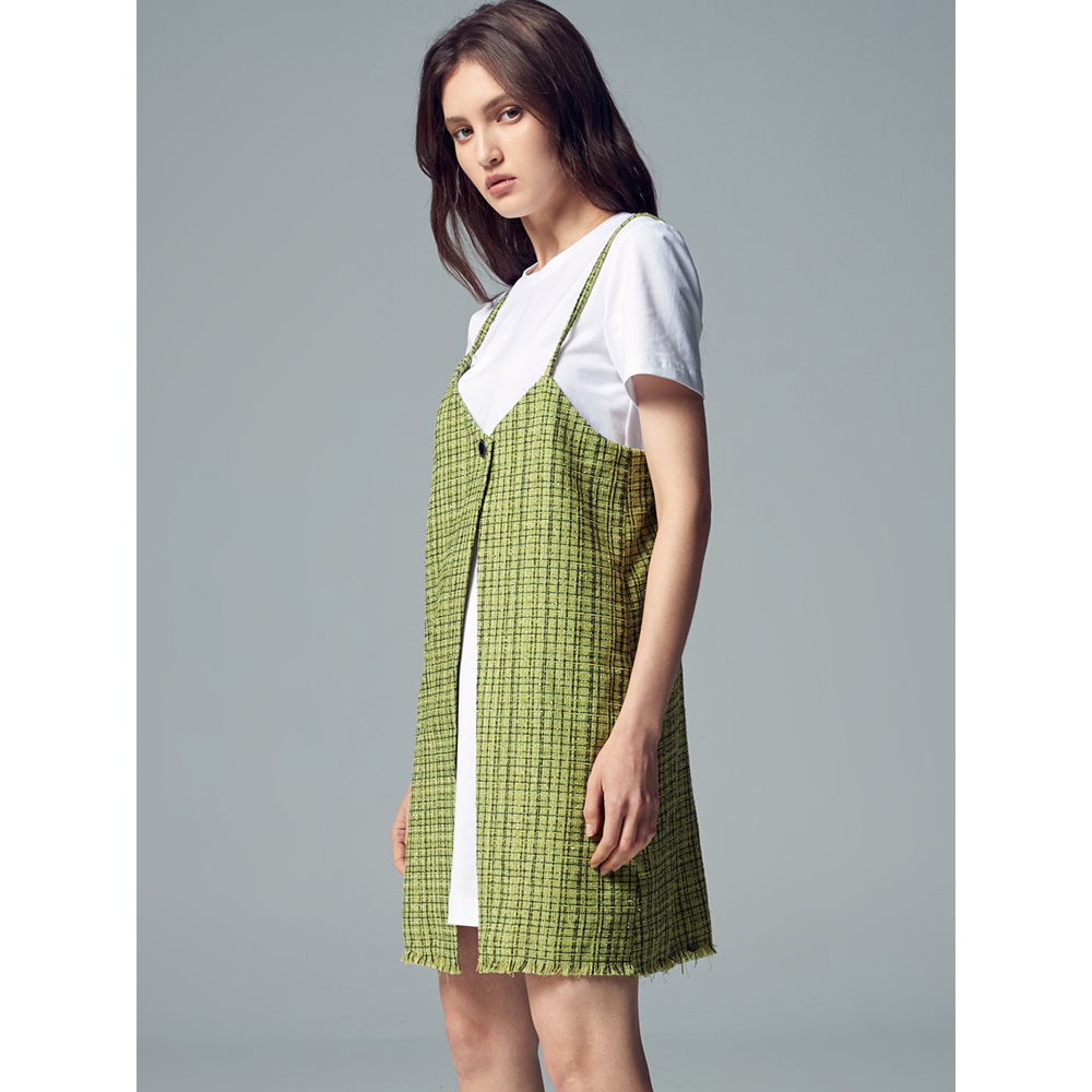 iROO Fashion Women Two Piece One Button Tweed Dress · v5