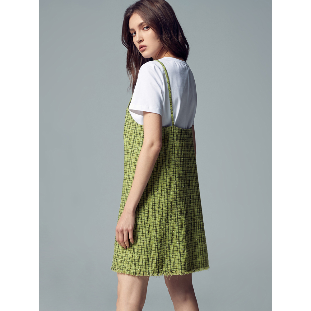 iROO Fashion Women Two Piece One Button Tweed Dress · v5