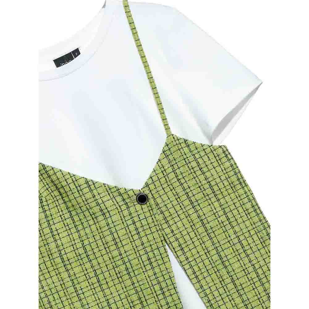 iROO Fashion Women Two Piece One Button Tweed Dress · v5