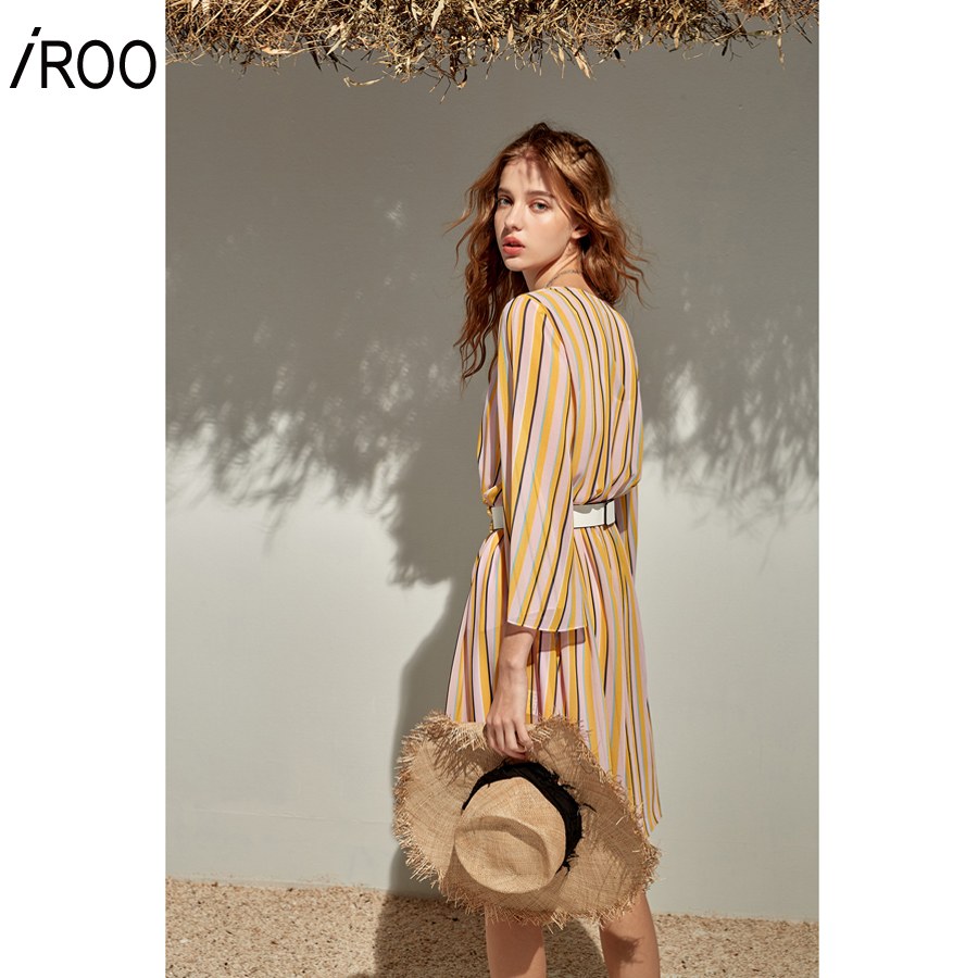 iROO Fashion Women Summer Stripe Print Chiffon Dress · v3