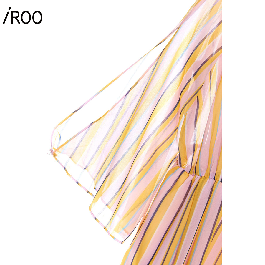 iROO Fashion Women Summer Stripe Print Chiffon Dress · v3