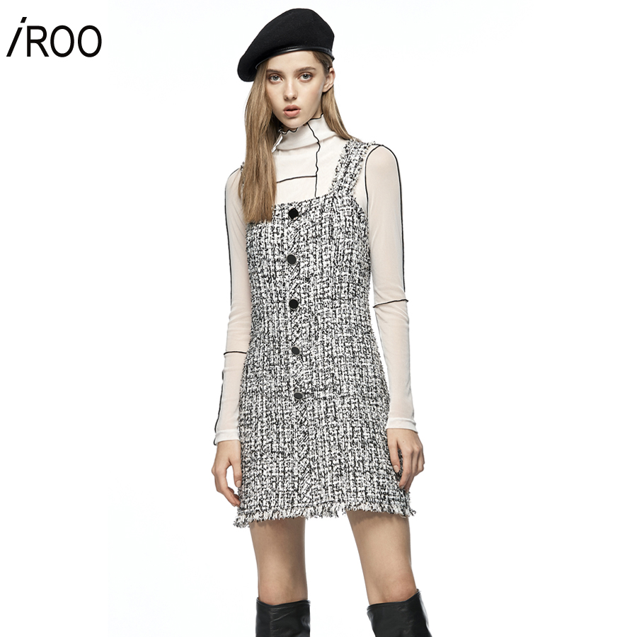Iroo Fashion Ärmelloses, tailliertes, kurzes Tweedkleid für Damen