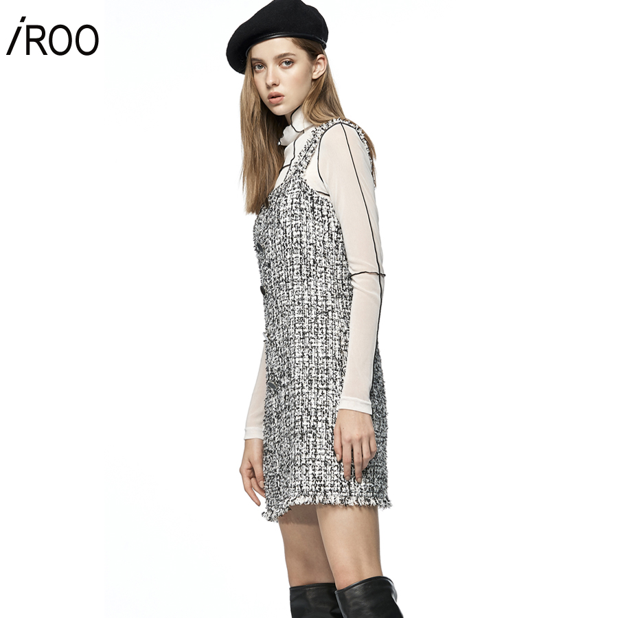 Iroo Fashion Ärmelloses, tailliertes, kurzes Tweedkleid für Damen