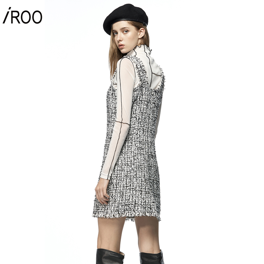 Iroo Fashion Ärmelloses, tailliertes, kurzes Tweedkleid für Damen