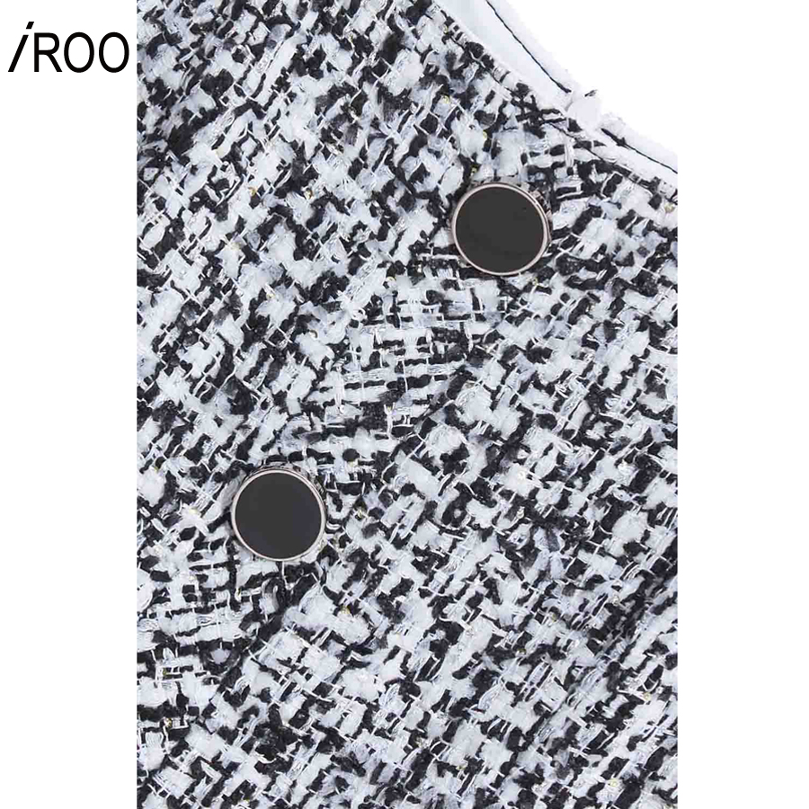 Iroo Fashion Ärmelloses, tailliertes, kurzes Tweedkleid für Damen