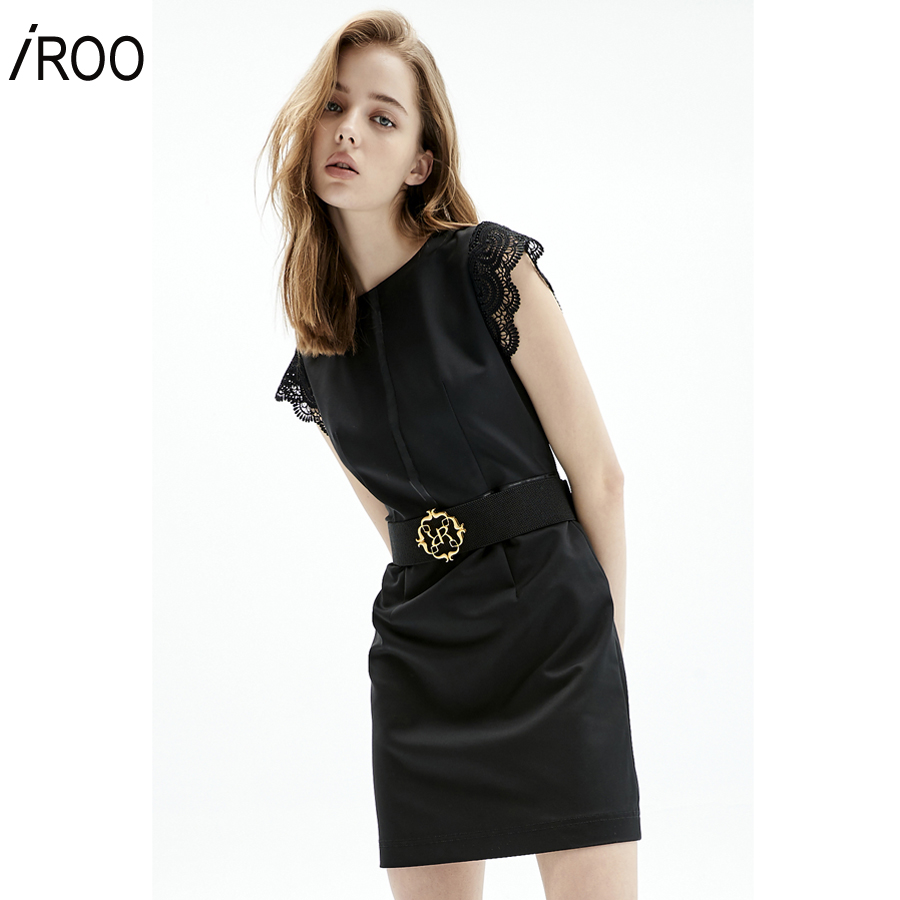 iROO Fashion Women Black Short Sheath Dress With Sleeve Lace · v4