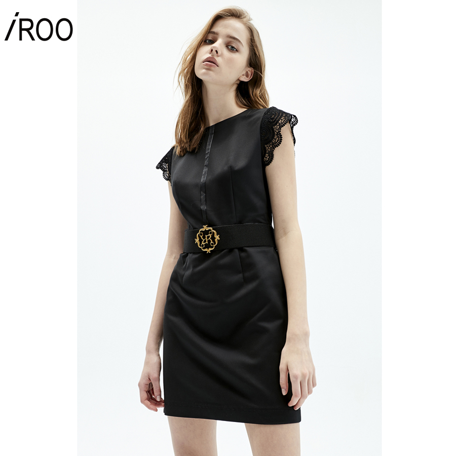 iROO Fashion Women Black Short Sheath Dress With Sleeve Lace · v4