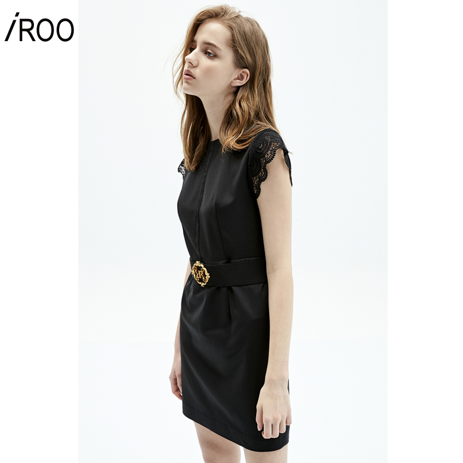 iROO Fashion Women Black Short Sheath Dress With Sleeve Lace · v4