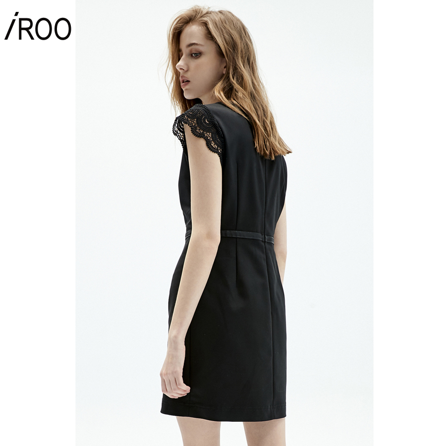 iROO Fashion Women Black Short Sheath Dress With Sleeve Lace · v4