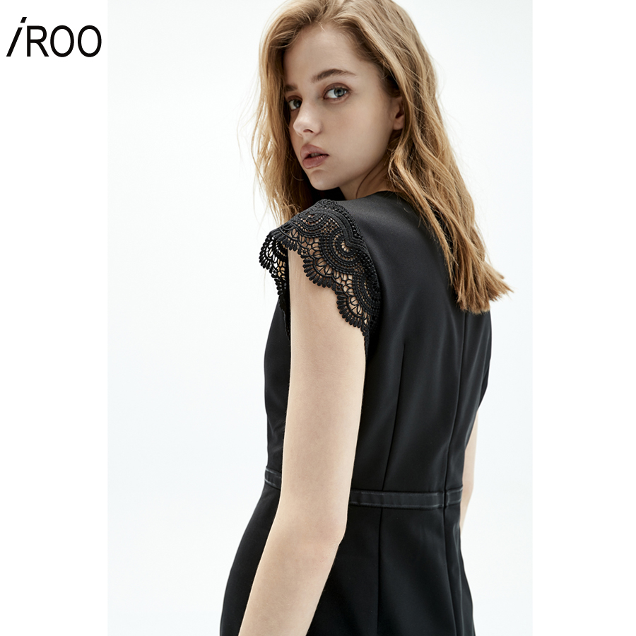 iROO Fashion Women Black Short Sheath Dress With Sleeve Lace · v4