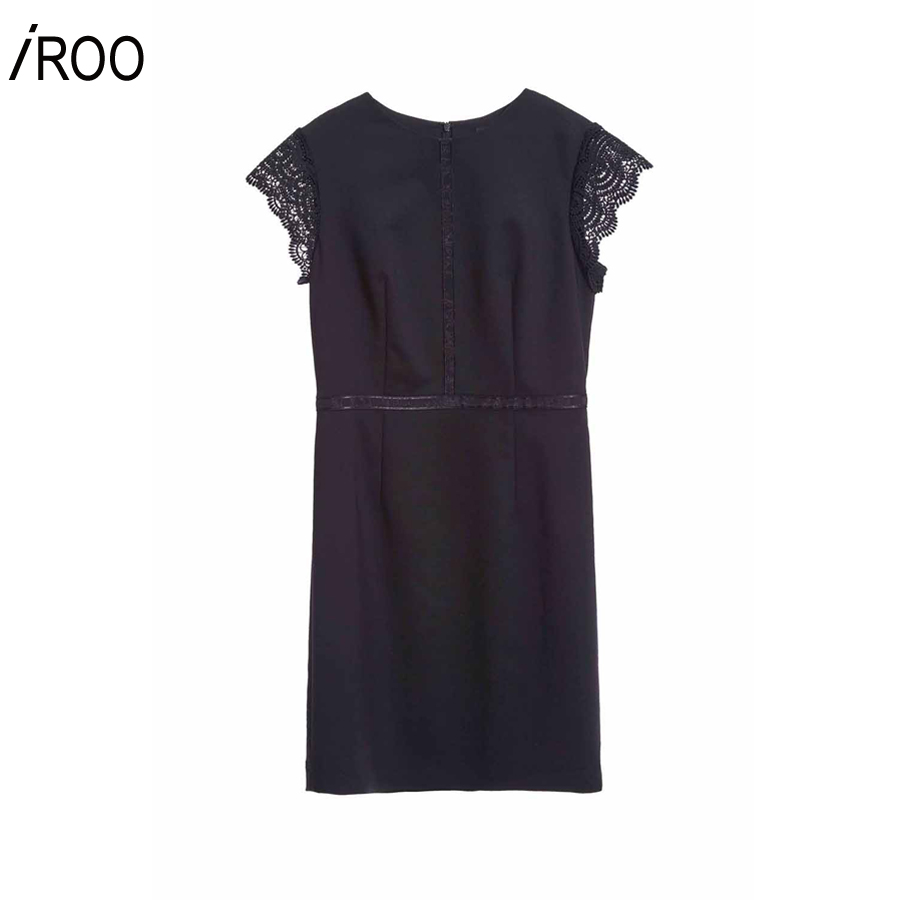 iROO Fashion Women Black Short Sheath Dress With Sleeve Lace · v4