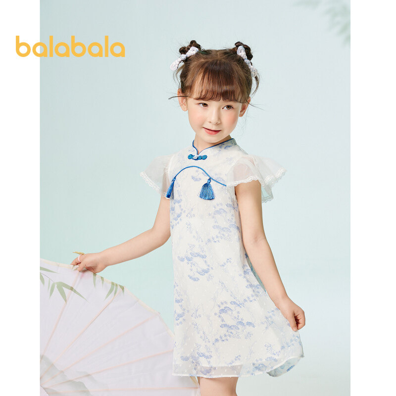 Gaun Anak Balabala Gaun Anak Perempuan Gaun Bayi Musim Panas 2023 Gaun Anak Baru Gaya Amerika Manis Cheongsam Pasang Surut