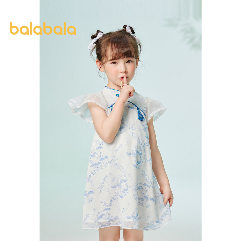 Gaun Anak Balabala Gaun Anak Perempuan Gaun Bayi Musim Panas 2023 Gaun Anak Baru Gaya Amerika Manis Cheongsam Pasang Surut