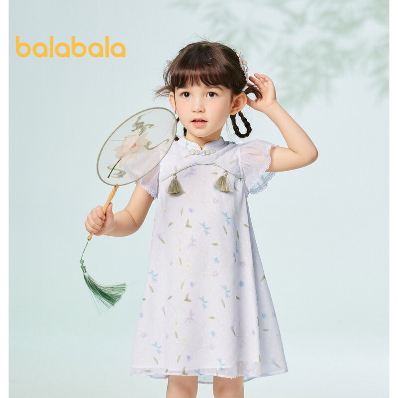 Gaun Anak Balabala Gaun Anak Perempuan Gaun Bayi Musim Panas 2023 Gaun Anak Baru Gaya Amerika Manis Cheongsam Pasang Surut
