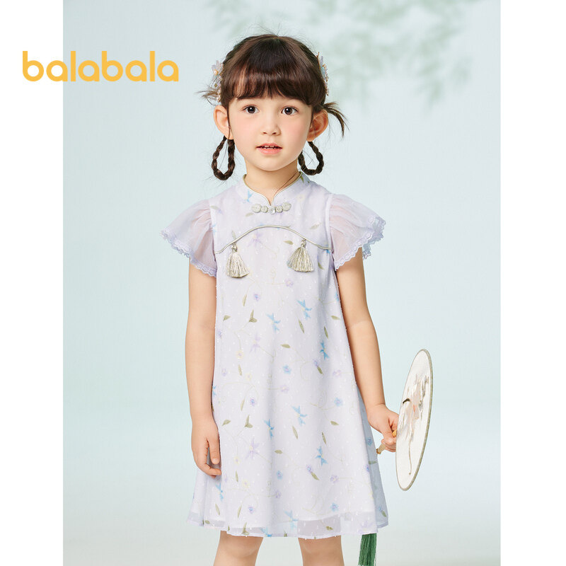 Gaun Anak Balabala Gaun Anak Perempuan Gaun Bayi Musim Panas 2023 Gaun Anak Baru Gaya Amerika Manis Cheongsam Pasang Surut
