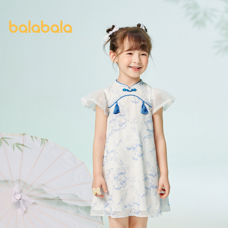 Gaun Anak Balabala Gaun Anak Perempuan Gaun Bayi Musim Panas 2023 Gaun Anak Baru Gaya Amerika Manis Cheongsam Pasang Surut