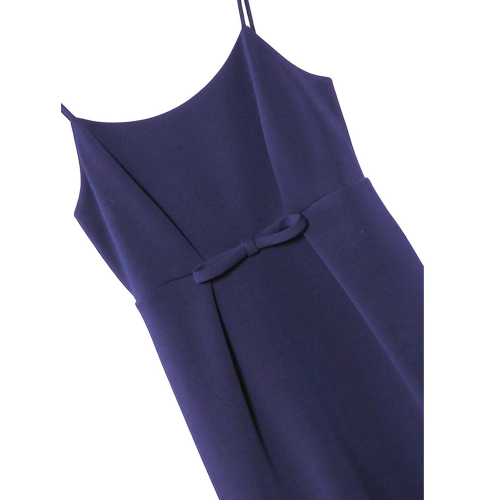 iROO Fashion Women Navy Front Ribbon Ruffle Dress