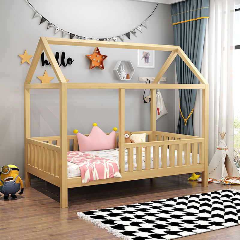 Giường gỗ nguyên khối cho trẻ em, giường tầng nhà nhỏ, giường nhà bé trai và bé gái, giường nhà nhỏ, nhà công chúa