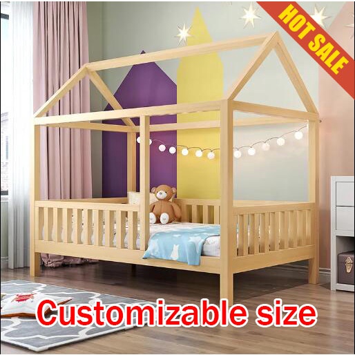 Giường gỗ nguyên khối cho trẻ em, giường tầng nhà nhỏ, giường nhà bé trai và bé gái, giường nhà nhỏ, nhà công chúa