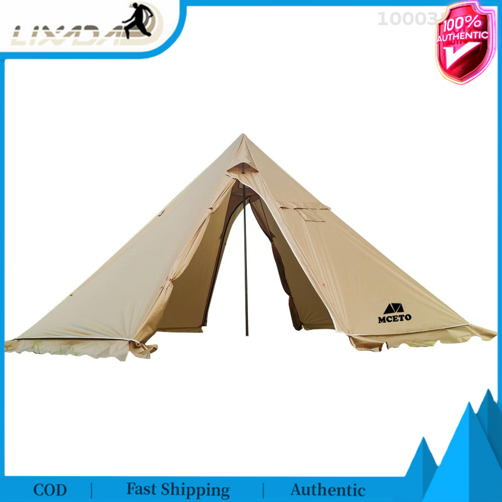 【100% Authentic】Lixada 5-8 People Tipi Hot Tent with Stove Jack Camping Pyramid Teepee Tent for Camping Backpacking Hiking