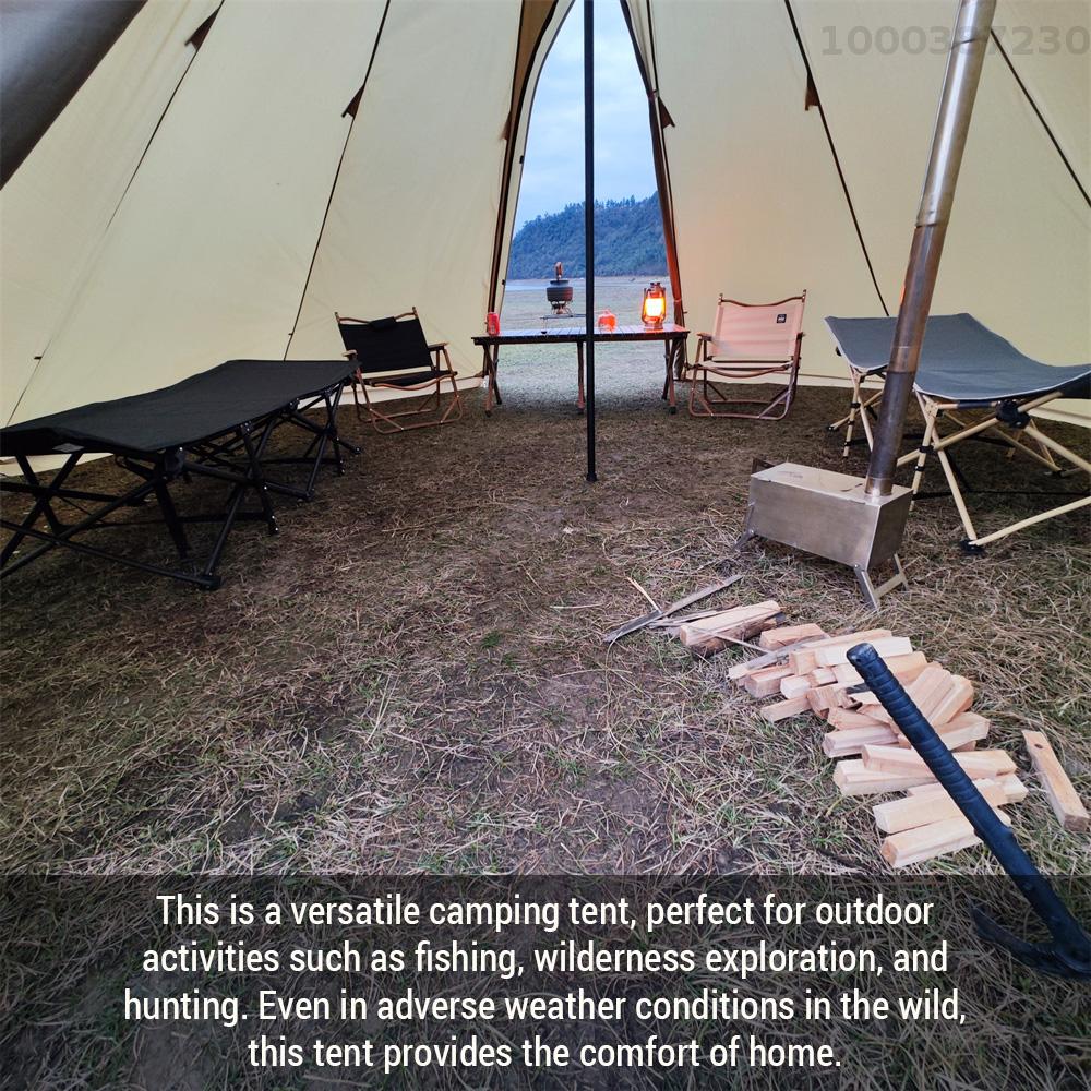 【100% Authentic】Lixada 5-8 People Tipi Hot Tent with Stove Jack Camping Pyramid Teepee Tent for Camping Backpacking Hiking · v25